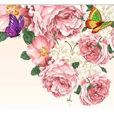 Стрейч атлас с принтом Розовый сад Стрейч атлас с принтом Розовый сад