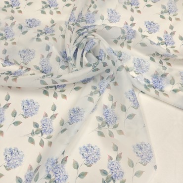 Органза матовая Виола с акварельной гортензией