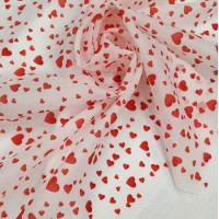 Органза матовая Виола с принтом красные Сердечки