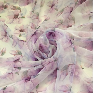 Ткань Вуаль матовая с принтом цветущая вишня