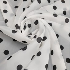 Ткань Вуаль матовая в черный горошек Ткань Вуаль матовая в черный горошек