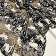 Вискозный атлас стрейч Vella с лебедями