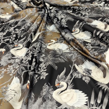 Вискозный атлас стрейч Vella с лебедями Вискозный атлас стрейч Vella с лебедями