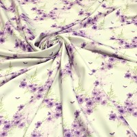 Плотный стрейч атлас Amerikan saten likra с акварельными фиолетовыми цветами