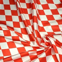 Атлас с блеском Кристалл с красно белыми ромбами