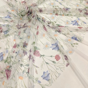 Сетка стрейч с полевыми цветами