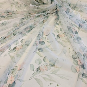 Сетка стрейч с цветочным принтом розы