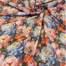 Поплин плательный с разноцветными пионами Поплин плательный с разноцветными пионами