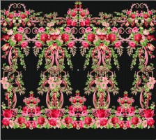 Принт на ткани - Королевский Сад черный цвет фона